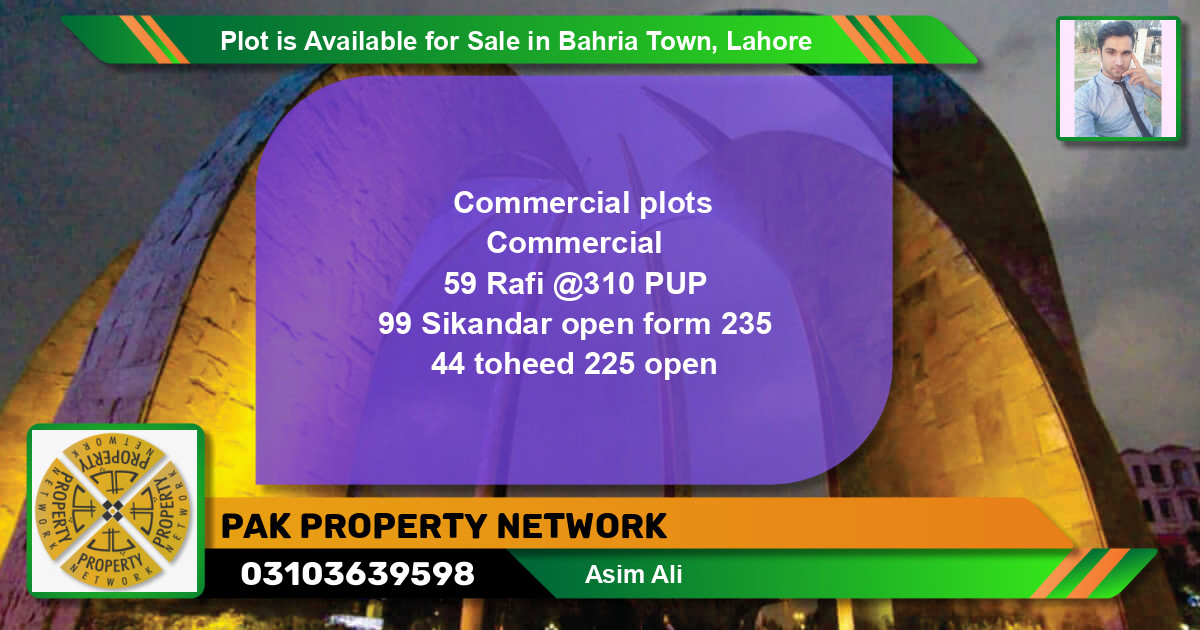 Commercial Plot for Sale in Sector E - Rafi Block -  Bahria Town, Lahore - (BP-90819)