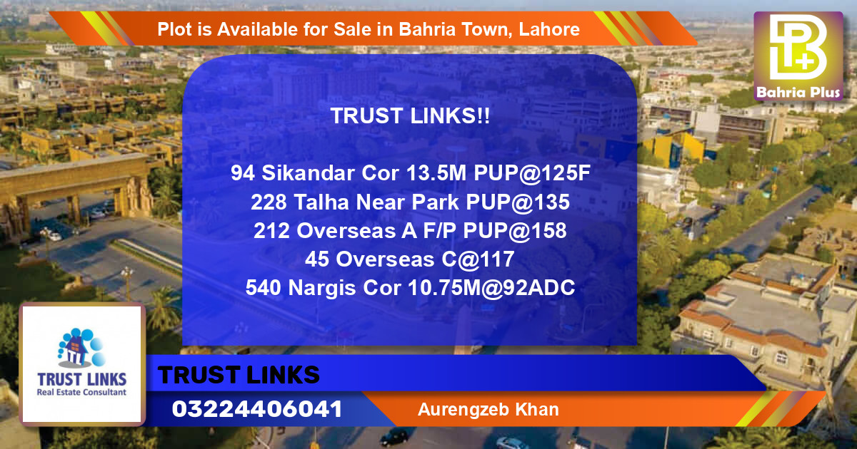 Residential Plot for Sale in Bahria Town, Lahore - (BP-90864)