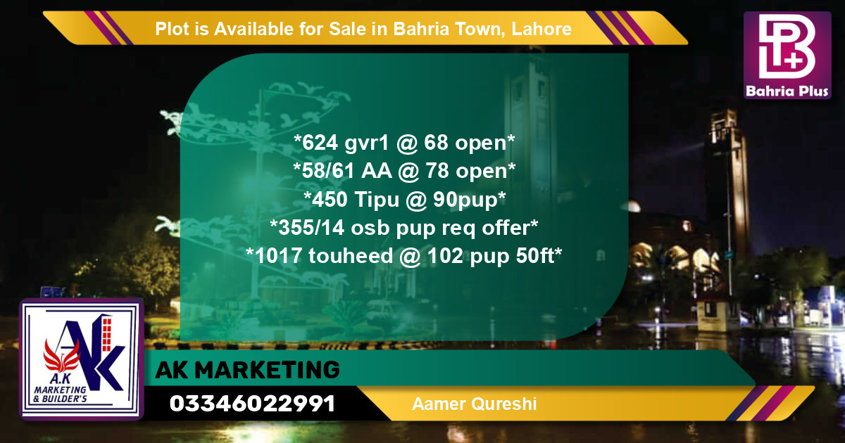 Residential Plot for Sale in Bahria Town, Lahore - (BP-90867)
