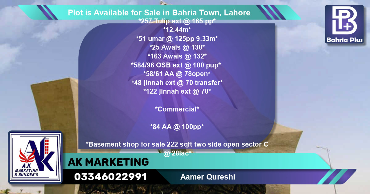 Commercial Plot for Sale in Bahria Town, Lahore - (BP-90868)