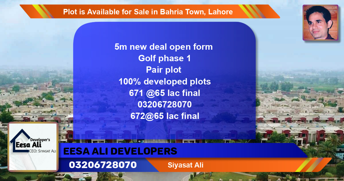 Residential Plot for Sale in Bahria Town, Lahore - (BP-90877)