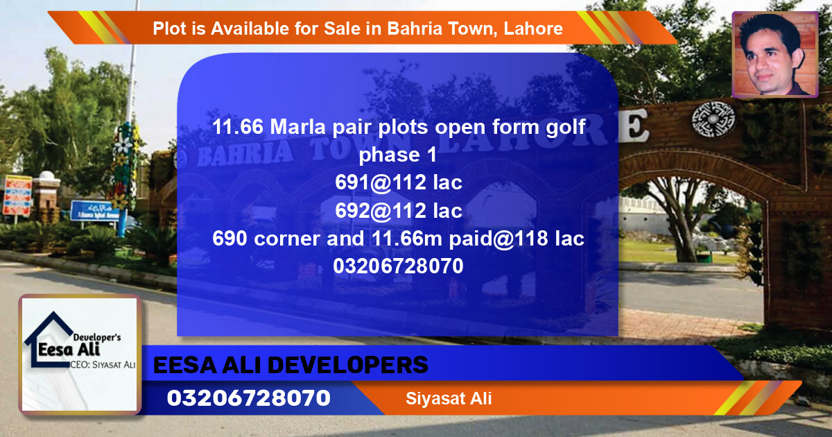 Residential Plot for Sale in Bahria Town, Lahore - (BP-90879)