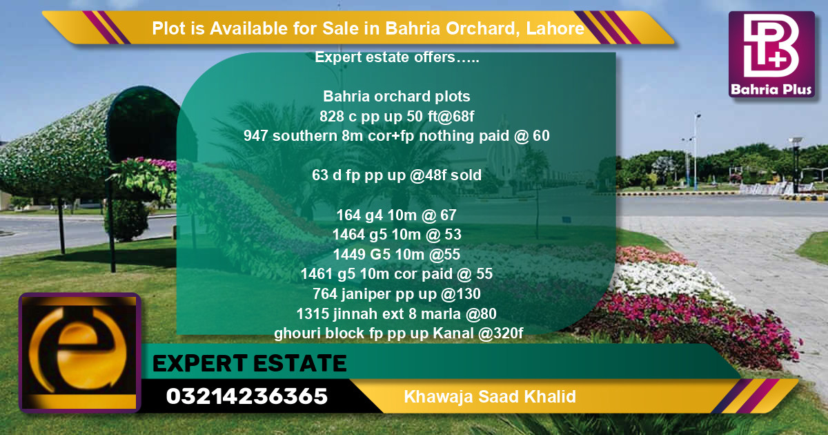 Residential Plot for Sale in Bahria Orchard, Lahore - (BP-90880)