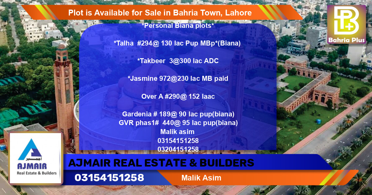 Residential Plot for Sale in Bahria Town, Lahore - (BP-90882)