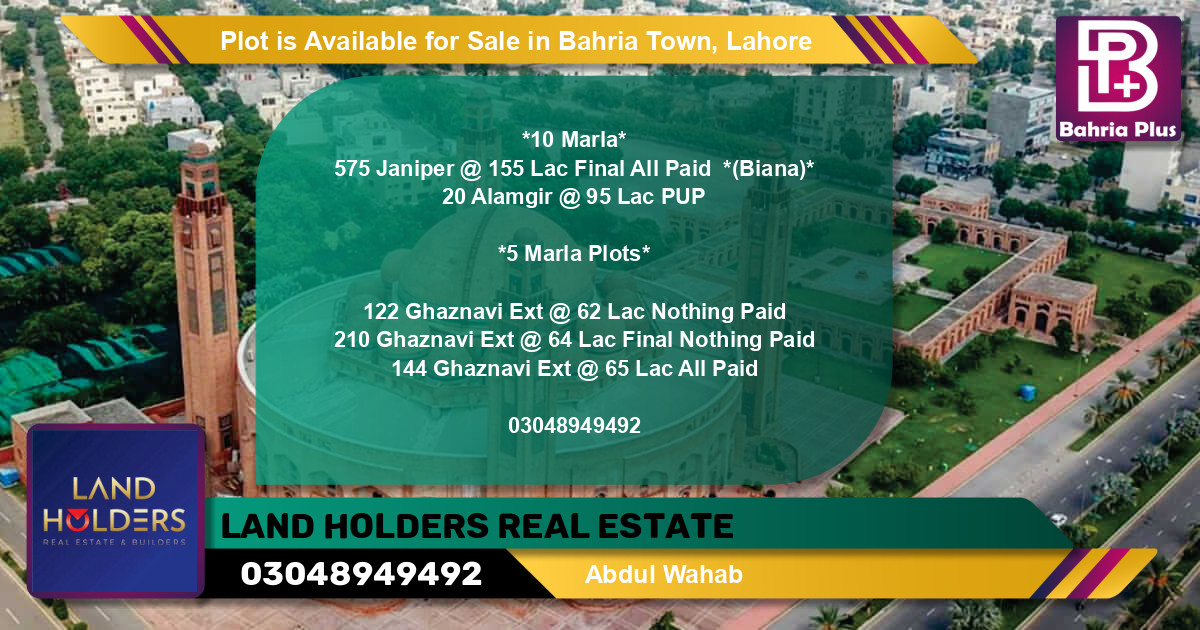 Residential Plot for Sale in Bahria Town, Lahore - (BP-90884)