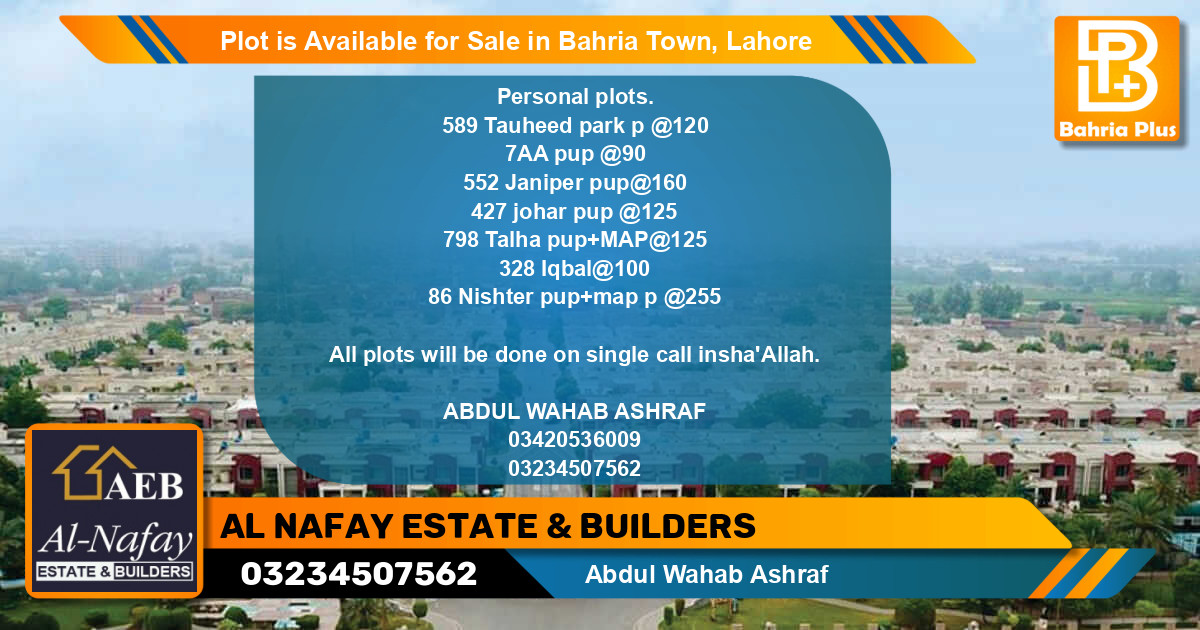 Residential Plot for Sale in Bahria Town, Lahore - (BP-90936)