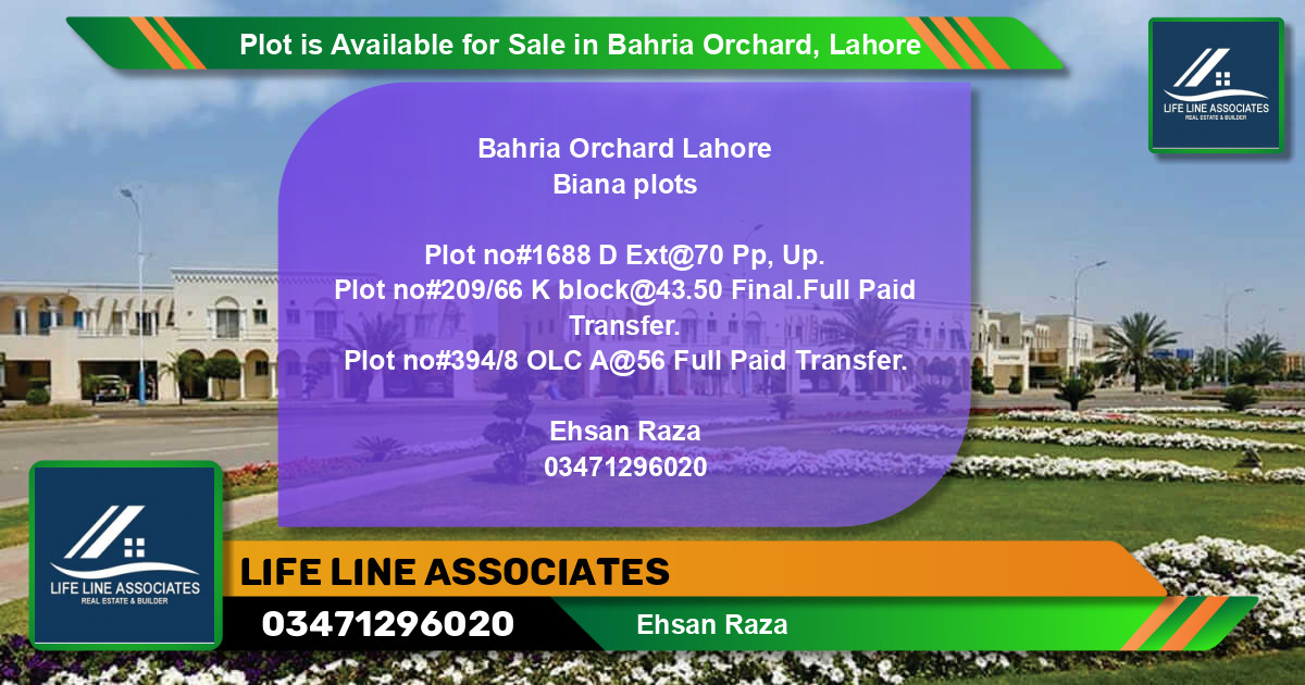 Residential Plot for Sale in Bahria Orchard, Lahore - (BP-90937)