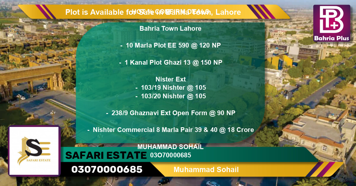 Commercial Plot for Sale in Bahria Town, Lahore - (BP-90946)