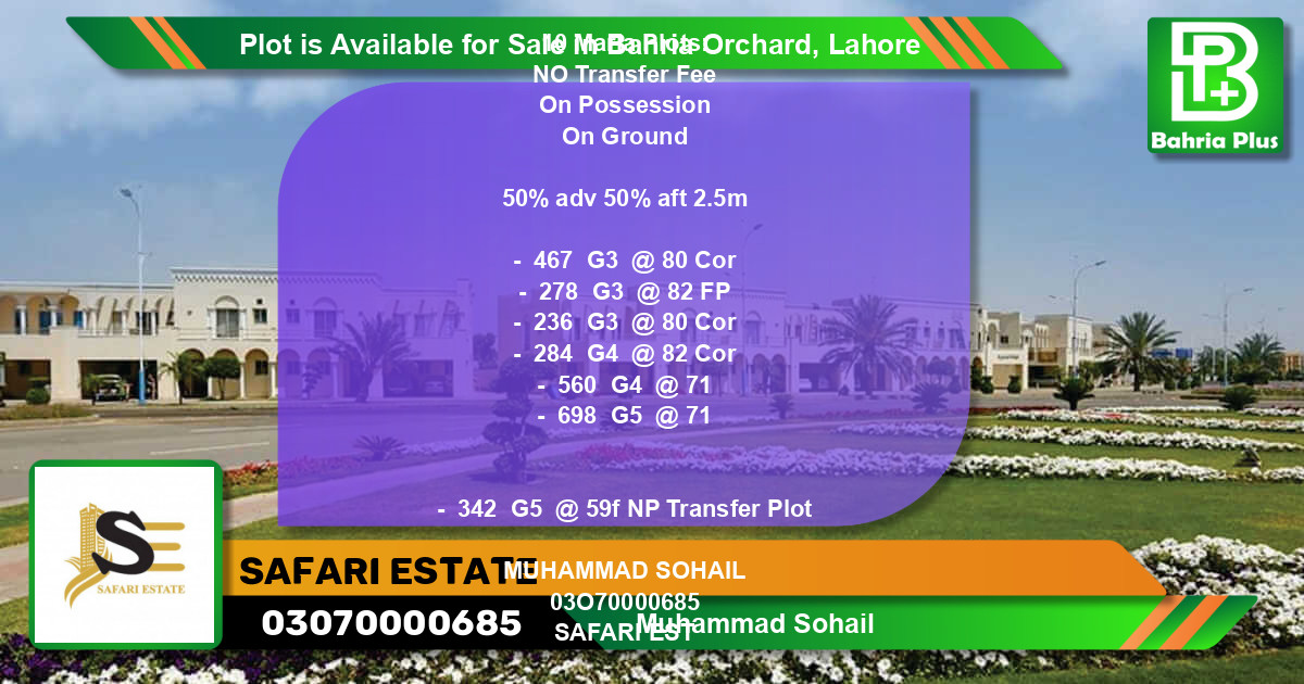 Residential Plot for Sale in Bahria Orchard, Lahore - (BP-90949)