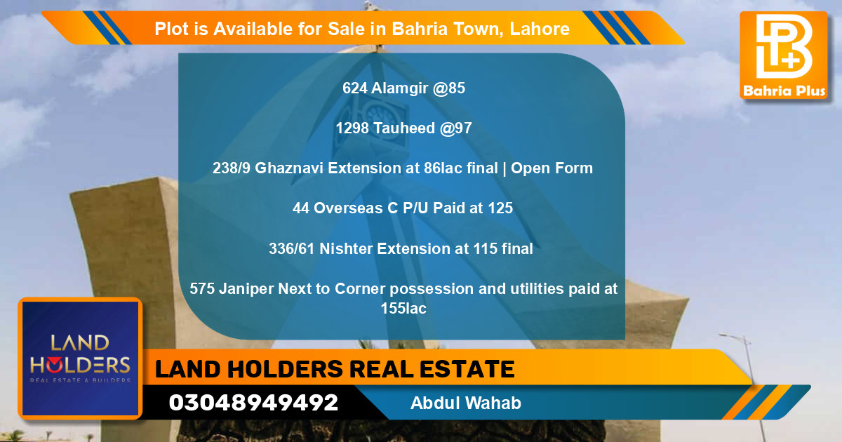 Residential Plot for Sale in Bahria Town, Lahore - (BP-90994)