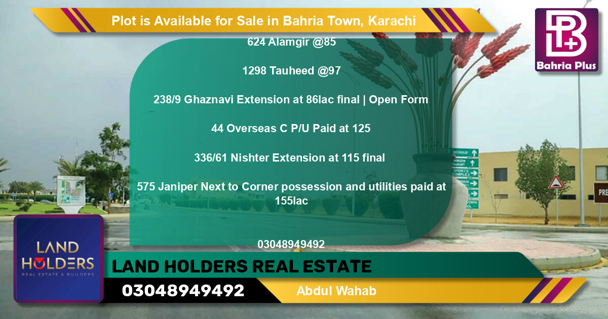 Residential Plot for Sale in Sector F - Alamgir Block -  Bahria Town, Lahore - (BP-90997)