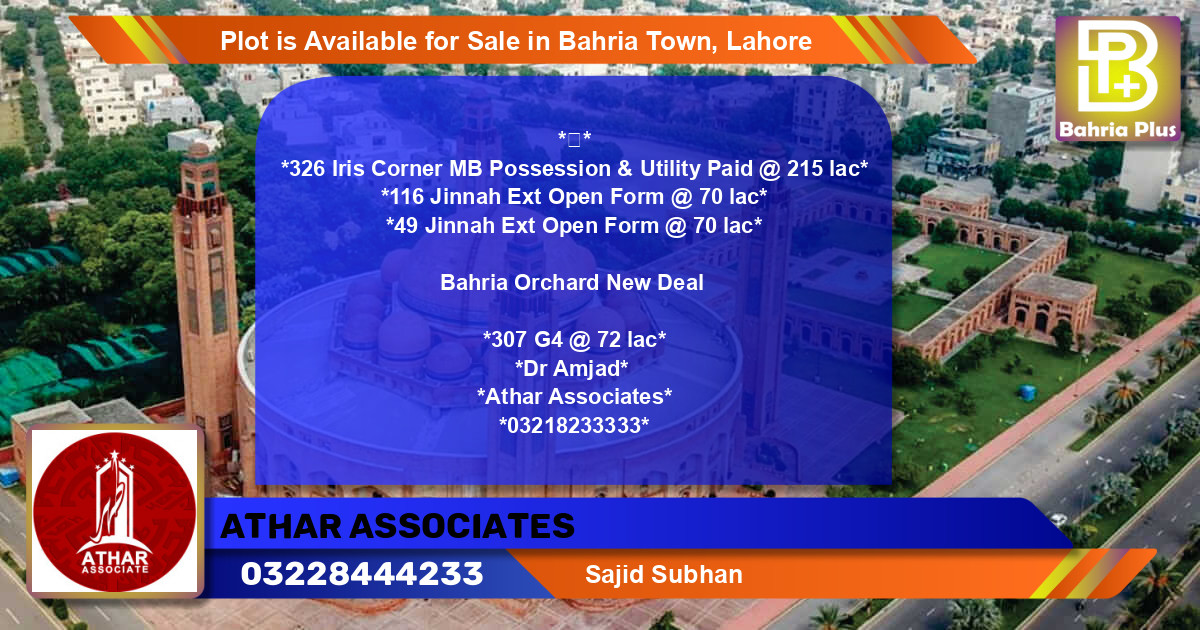 Residential Plot for Sale in Bahria Town, Lahore - (BP-91025)