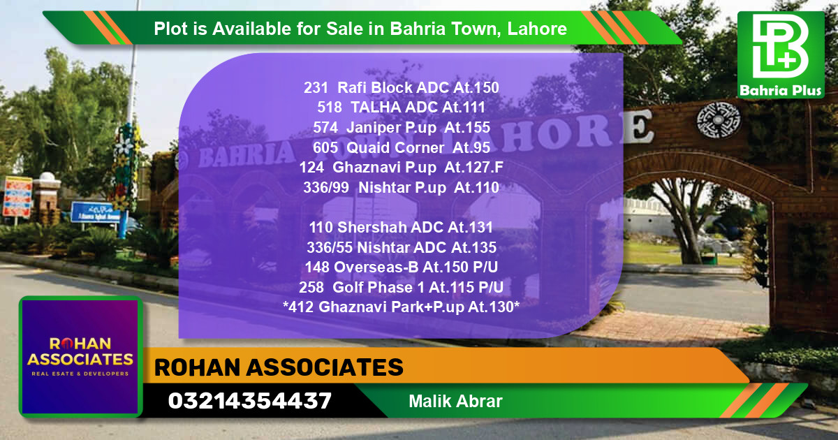 Residential Plot for Sale in Bahria Town, Lahore - (BP-91106)