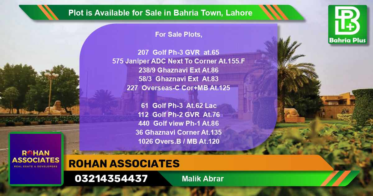 Residential Plot for Sale in Bahria Town, Lahore - (BP-91109)