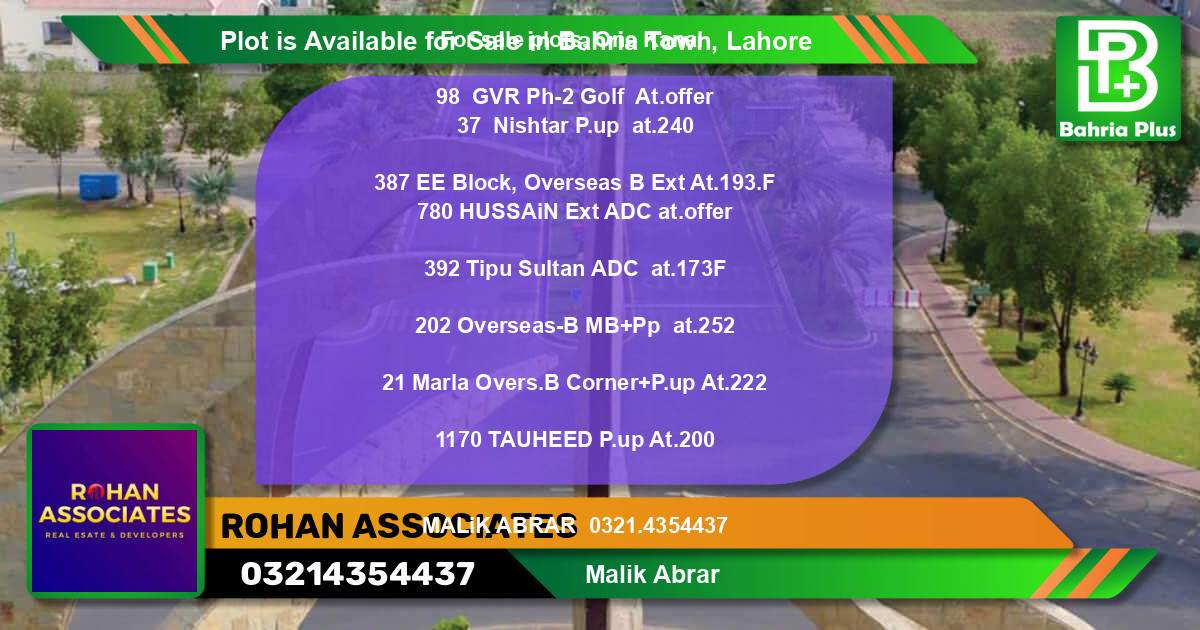 Residential Plot for Sale in Bahria Town, Lahore - (BP-91111)