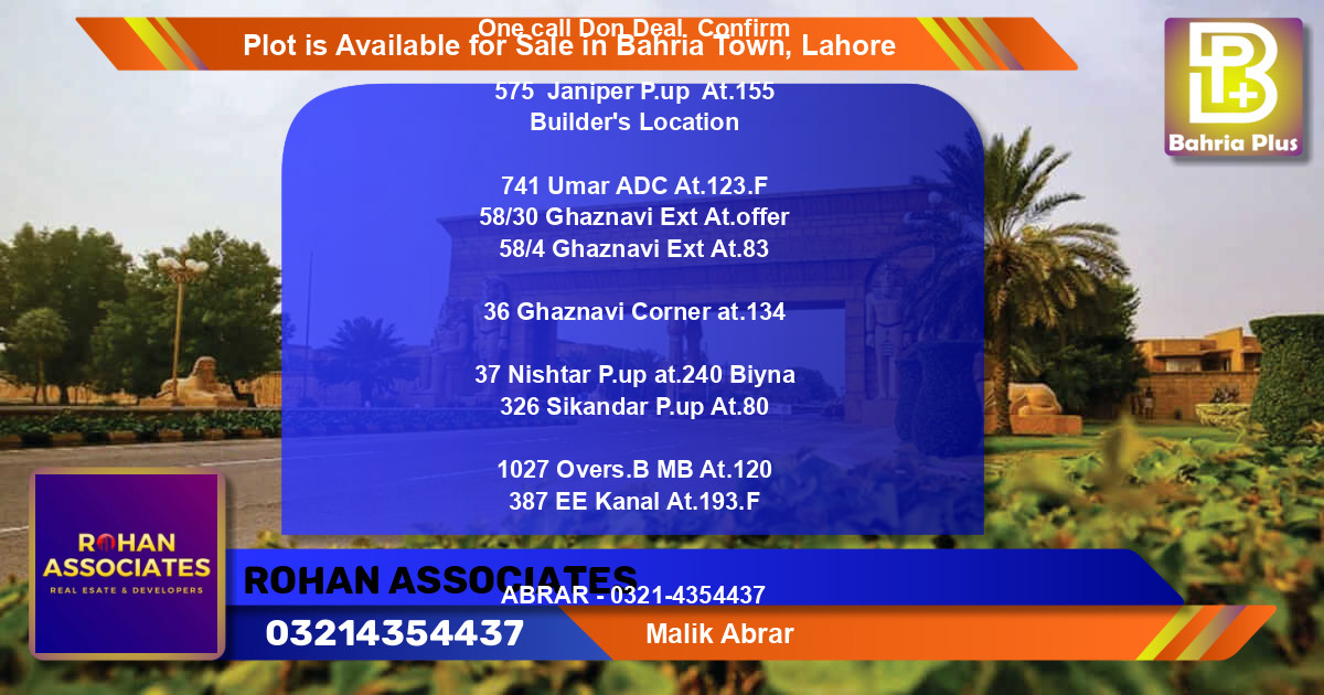 Residential Plot for Sale in Bahria Town, Lahore - (BP-91118)