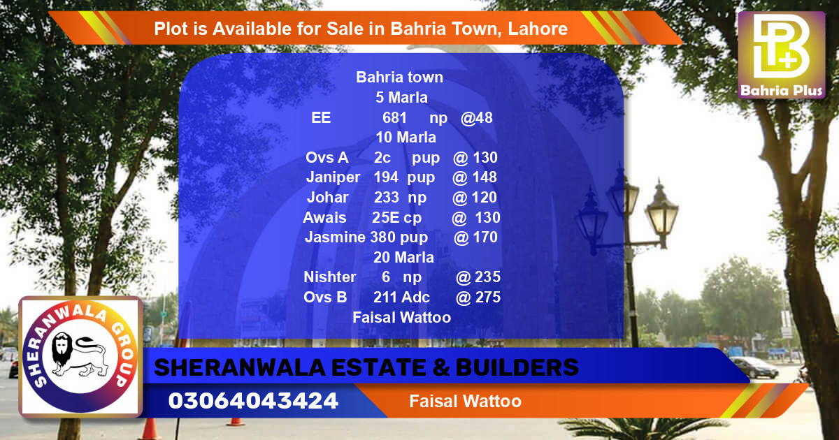 Residential Plot for Sale in Bahria Town, Lahore - (BP-91144)