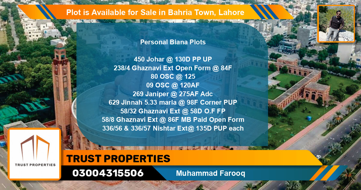 Residential Plot for Sale in Bahria Town, Lahore - (BP-91149)