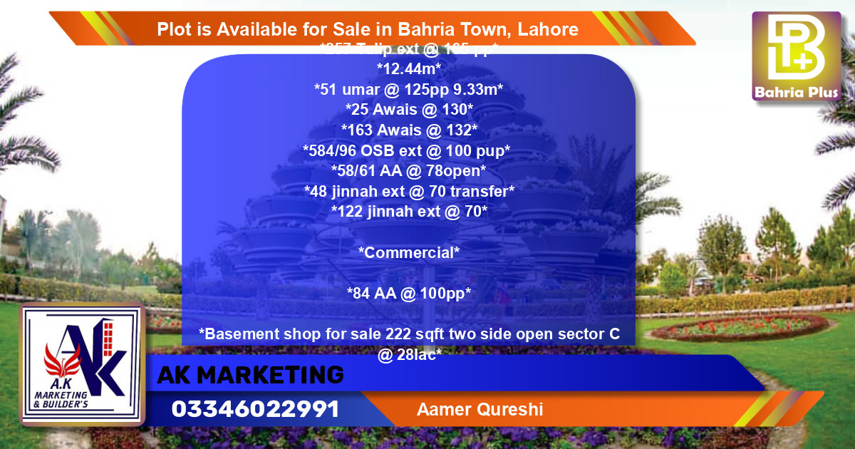 Commercial Plot for Sale in Bahria Town, Lahore - (BP-91161)