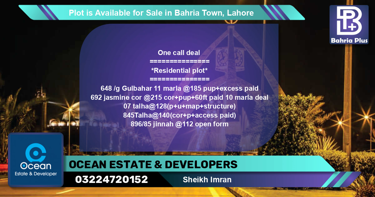 Residential Plot for Sale in Bahria Town, Lahore - (BP-91175)