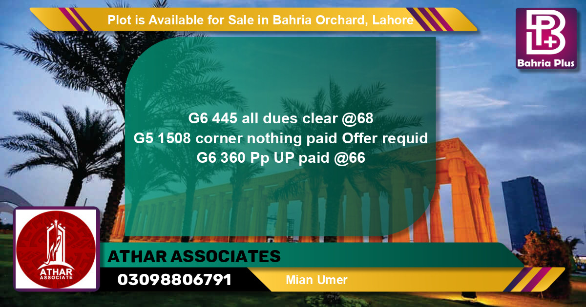 Residential Plot for Sale in Bahria Orchard, Lahore - (BP-91233)