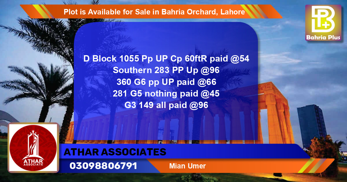 Residential Plot for Sale in Bahria Orchard, Lahore - (BP-91239)