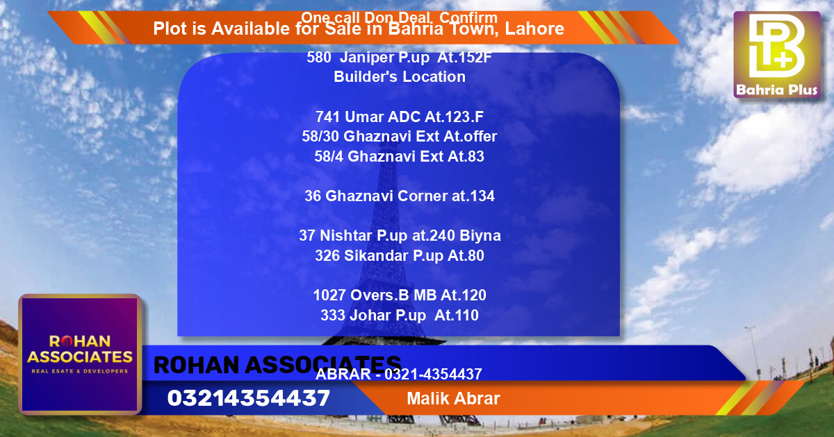 Residential Plot for Sale in Bahria Town, Lahore - (BP-91245)