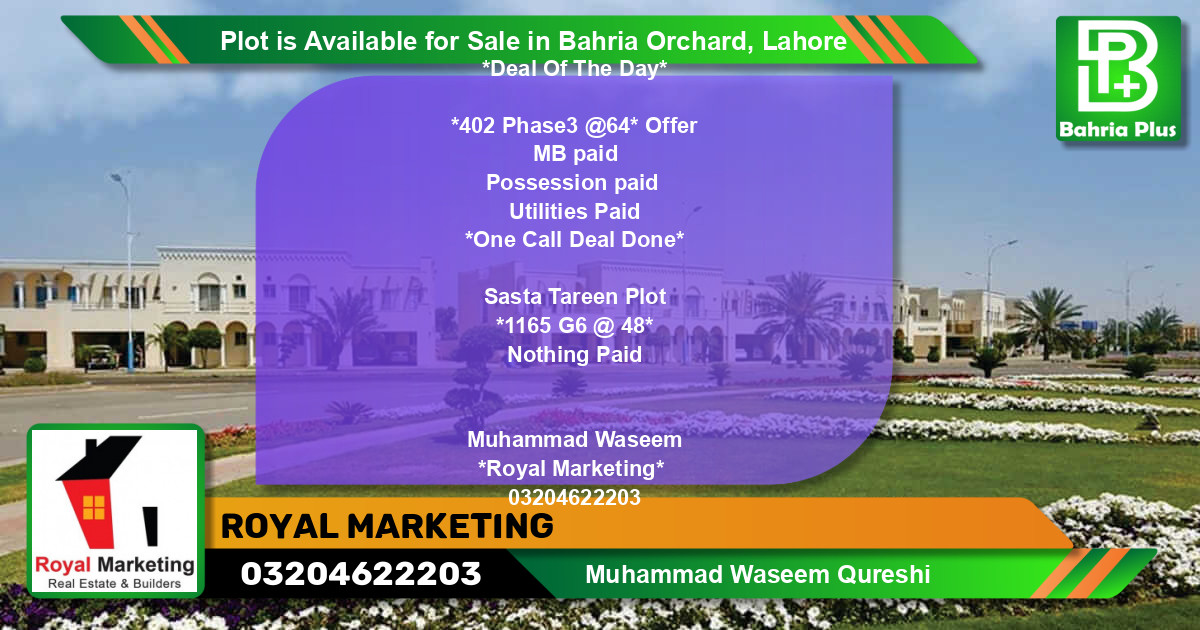 Residential Plot for Sale in Bahria Orchard, Lahore - (BP-91265)