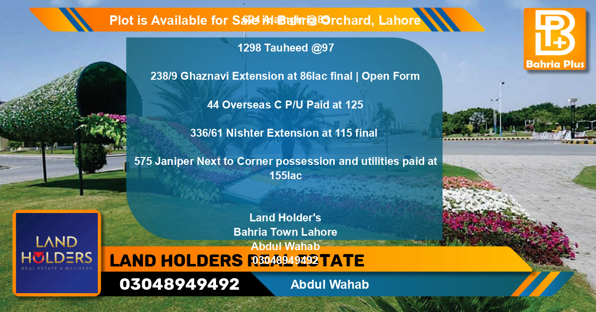 Residential Plot for Sale in Bahria Orchard, Lahore - (BP-91277)