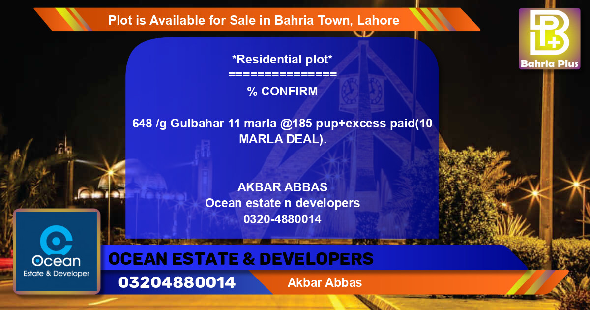 Residential Plot for Sale in Bahria Town, Lahore - (BP-91281)