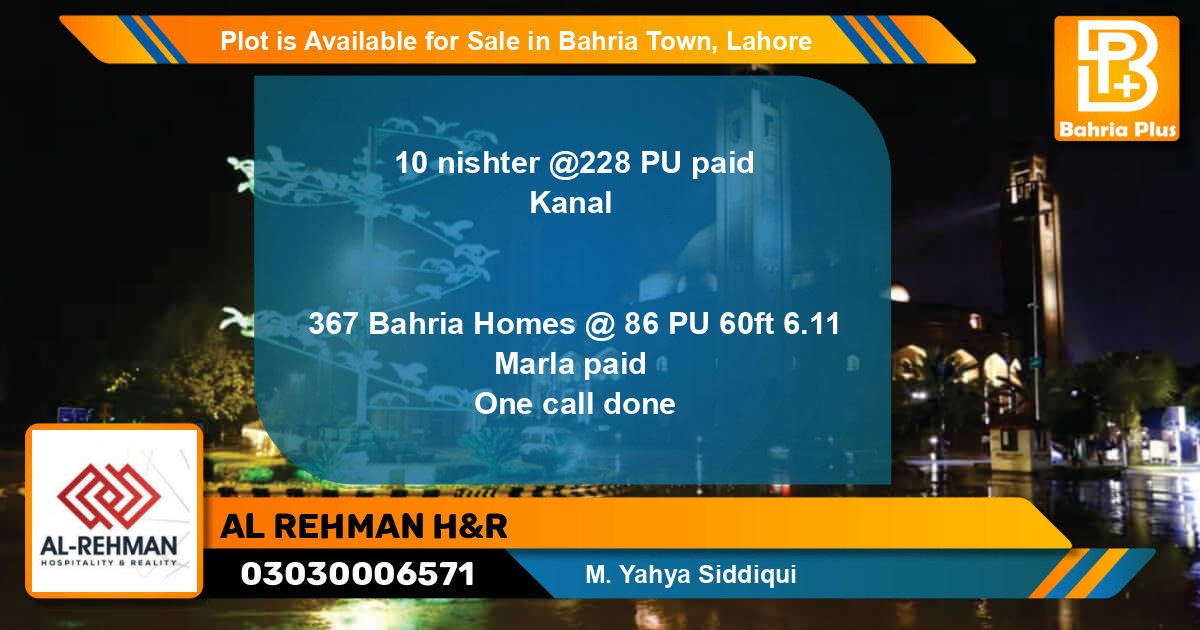 Residential Plot for Sale in Bahria Town, Lahore - (BP-91283)