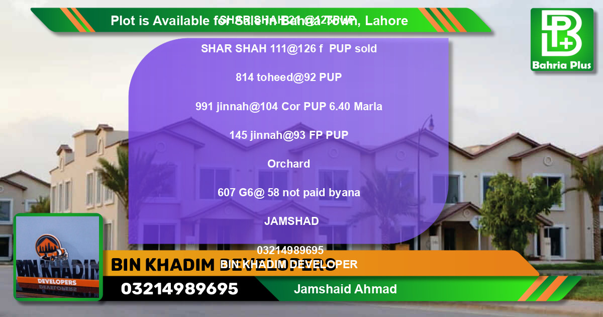 Residential Plot for Sale in Bahria Town, Lahore - (BP-91285)