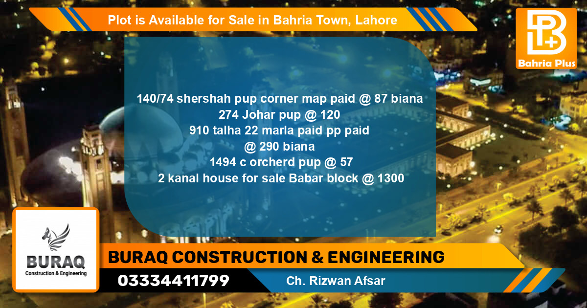 Residential Plot for Sale in Bahria Town, Lahore - (BP-91303)