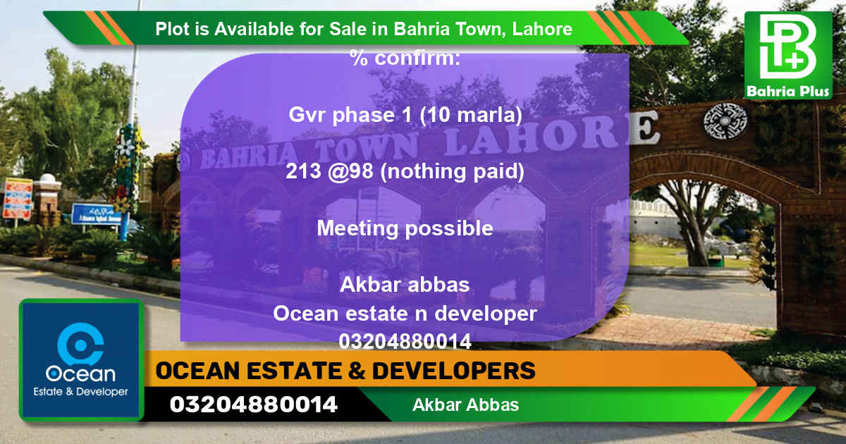 Residential Plot for Sale in Bahria Town, Lahore - (BP-91326)