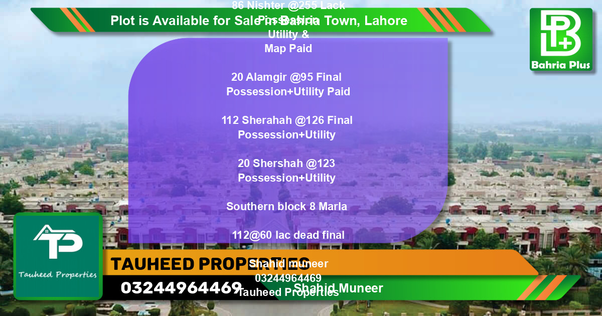 Residential Plot for Sale in Bahria Town, Lahore - (BP-91354)