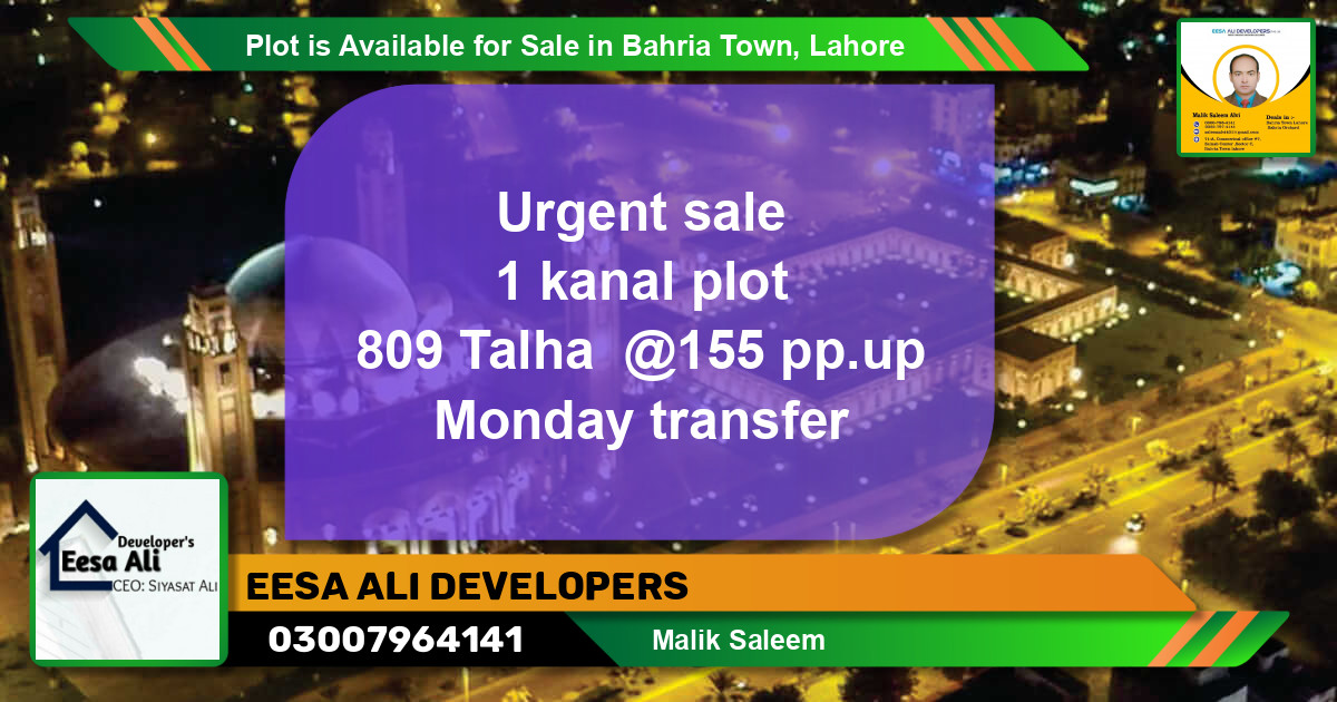 Residential Plot for Sale in Bahria Town, Lahore - (BP-91385)