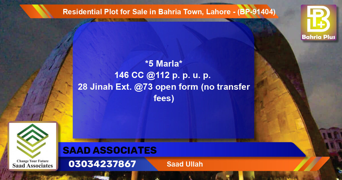 Residential Plot for Sale in Bahria Town, Lahore - (BP-91404)