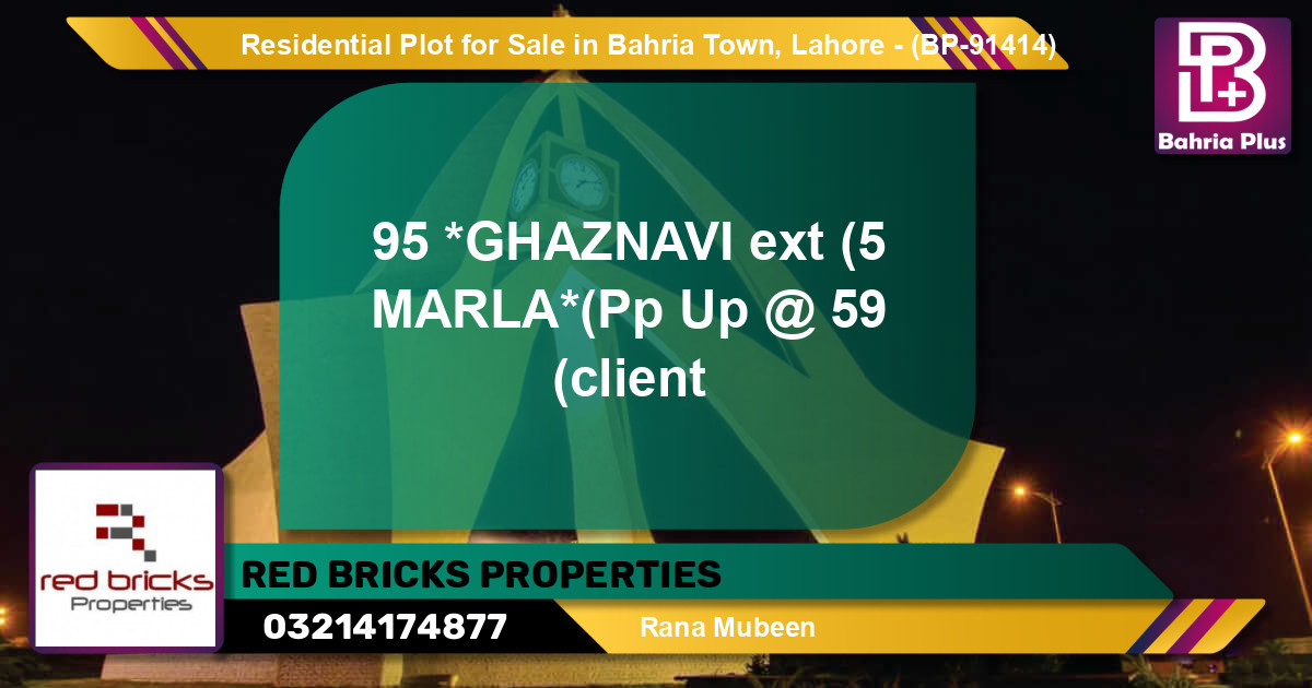 Residential Plot for Sale in Bahria Town, Lahore - (BP-91414)