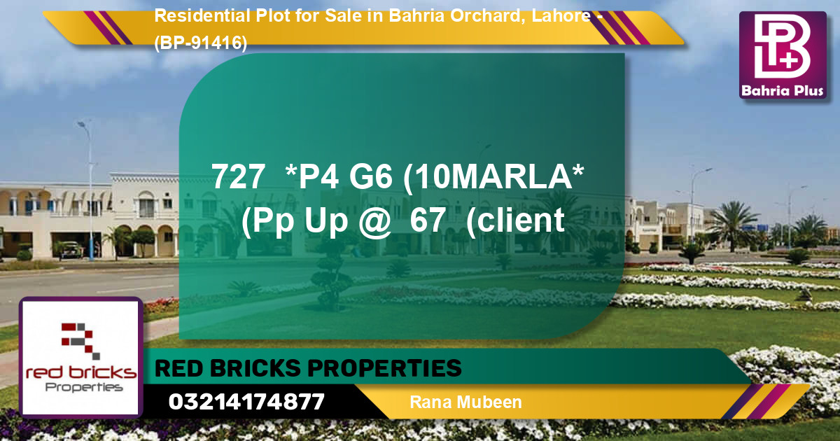 Residential Plot for Sale in Bahria Orchard, Lahore - (BP-91416)