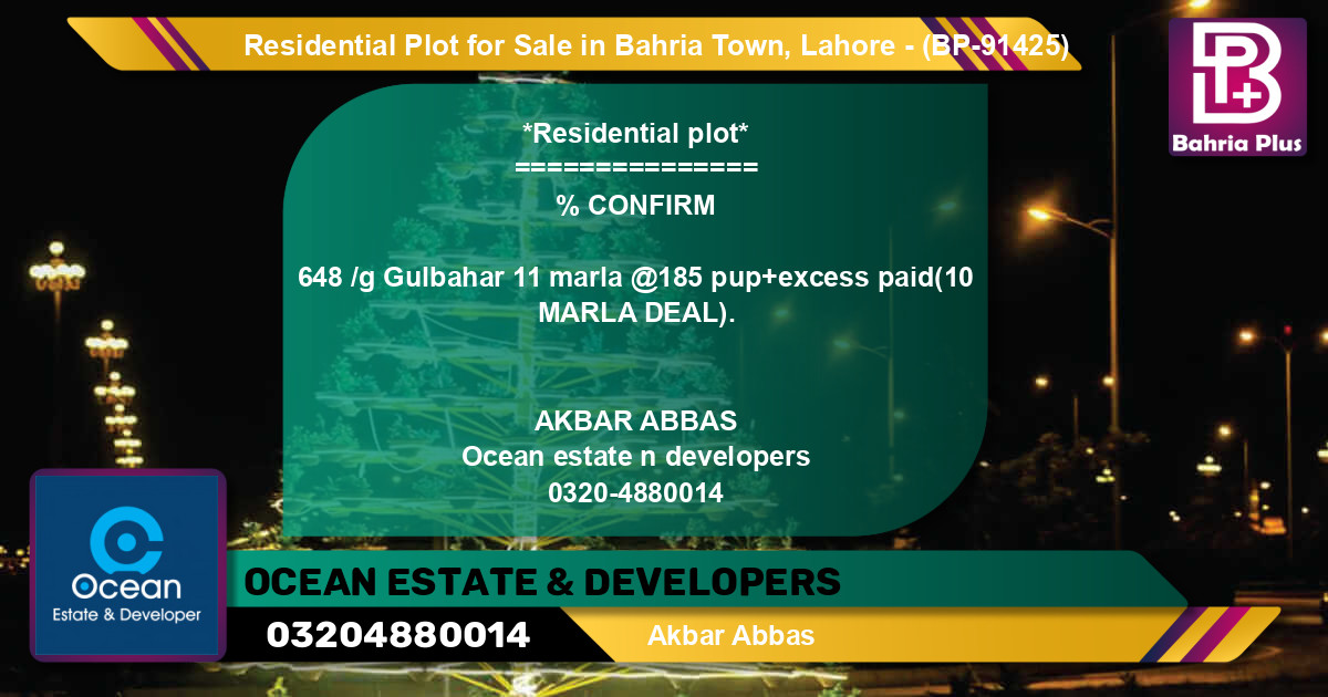 Residential Plot for Sale in Bahria Town, Lahore - (BP-91425)
