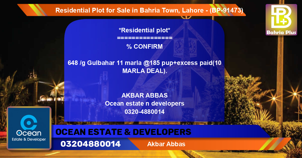 Residential Plot for Sale in Bahria Town, Lahore - (BP-91473)