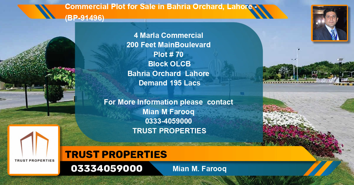 Commercial Plot for Sale in Bahria Orchard, Lahore - (BP-91496)
