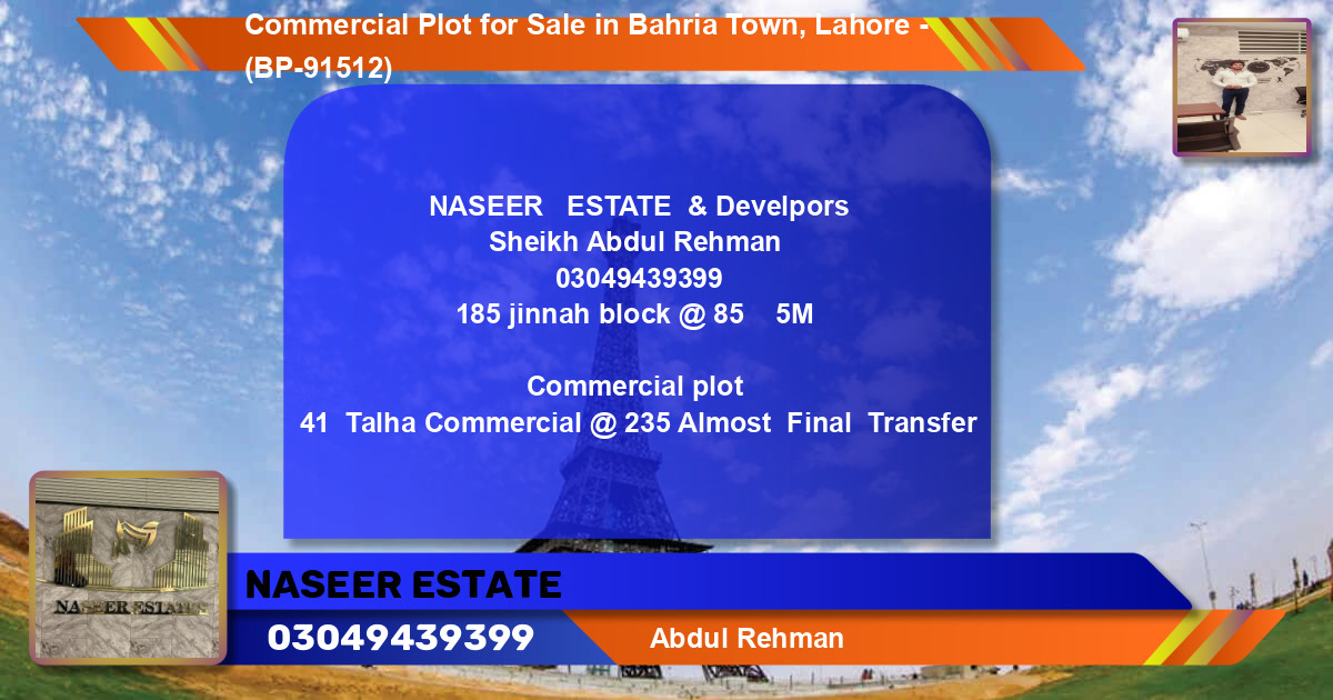 Commercial Plot for Sale in Bahria Town, Lahore - (BP-91512)