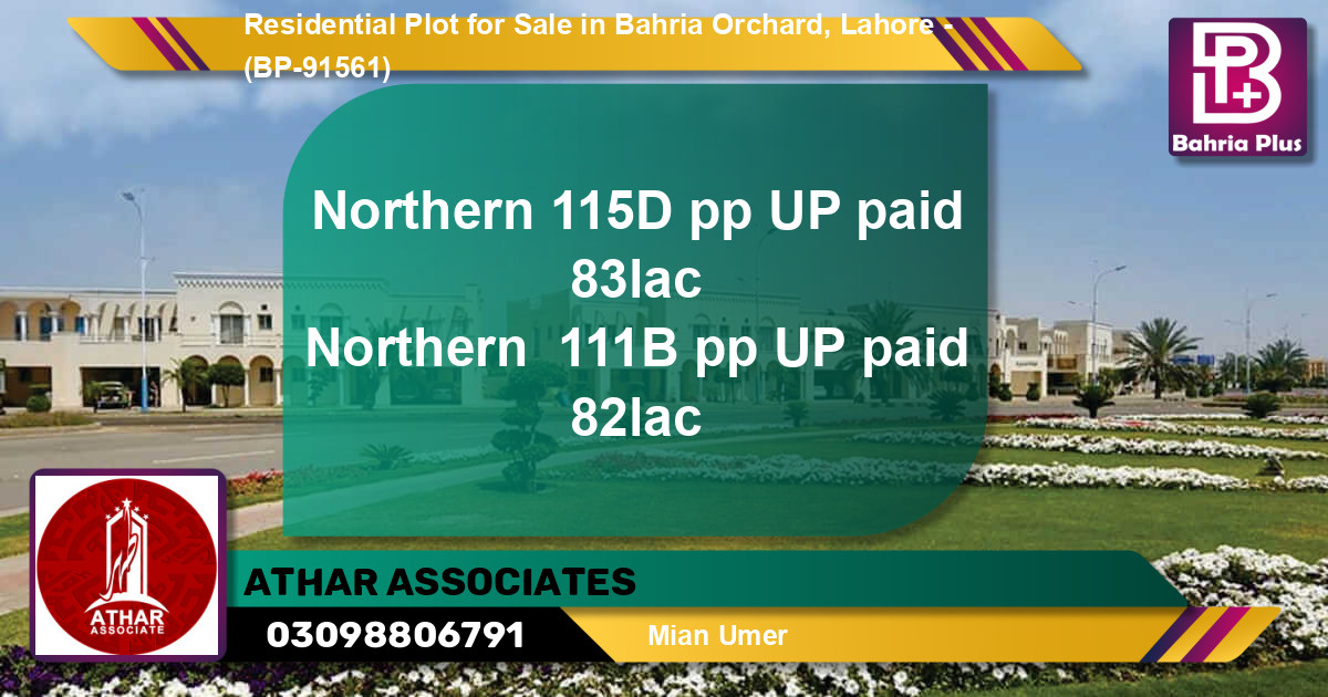 Residential Plot for Sale in Bahria Orchard, Lahore - (BP-91561)