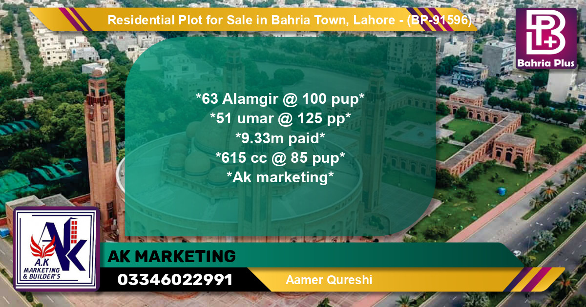 Residential Plot for Sale in Bahria Town, Lahore - (BP-91596)