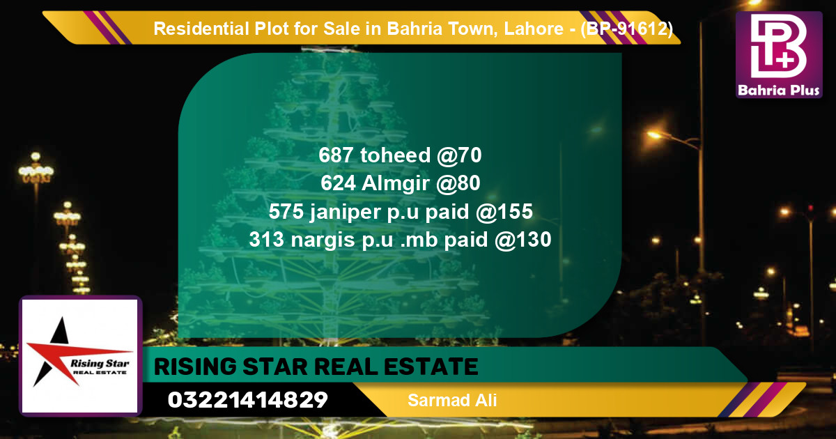 Residential Plot for Sale in Bahria Town, Lahore - (BP-91612)