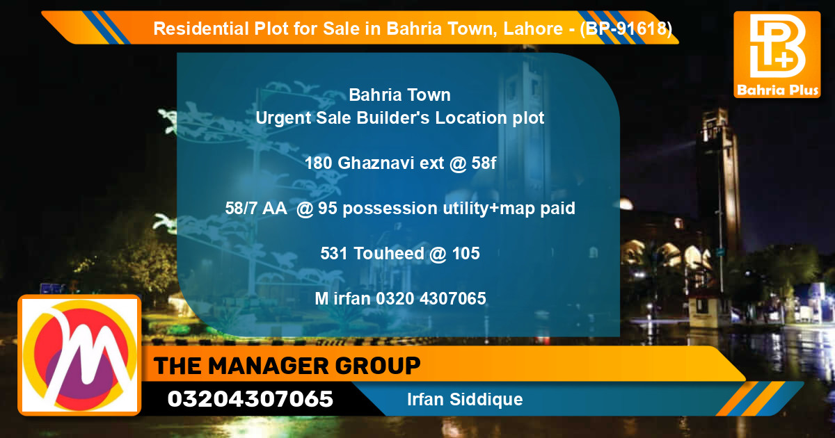 Residential Plot for Sale in Bahria Town, Lahore - (BP-91618)