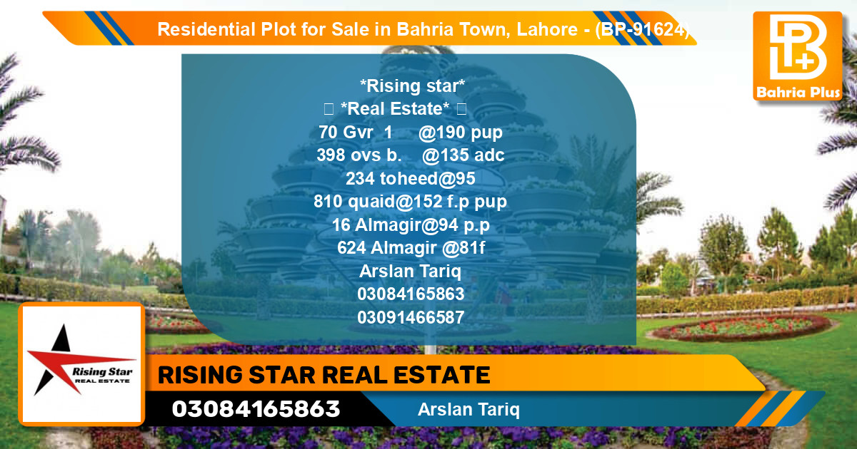 Residential Plot for Sale in Bahria Town, Lahore - (BP-91624)