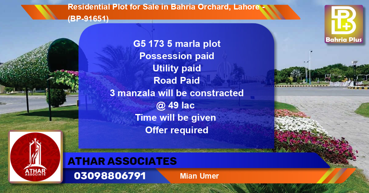 Residential Plot for Sale in Bahria Orchard, Lahore - (BP-91651)