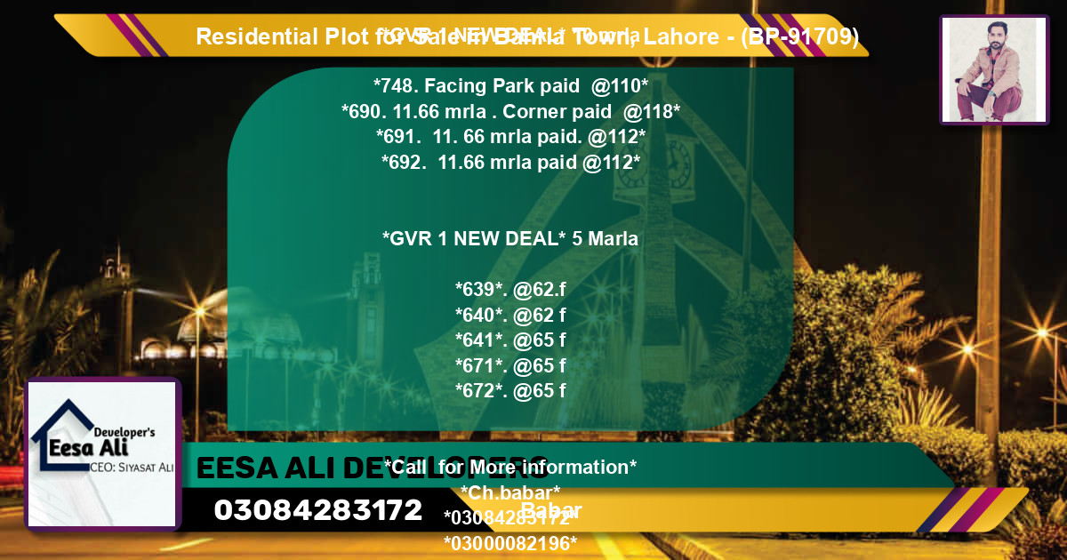 Residential Plot for Sale in Bahria Town, Lahore - (BP-91709)